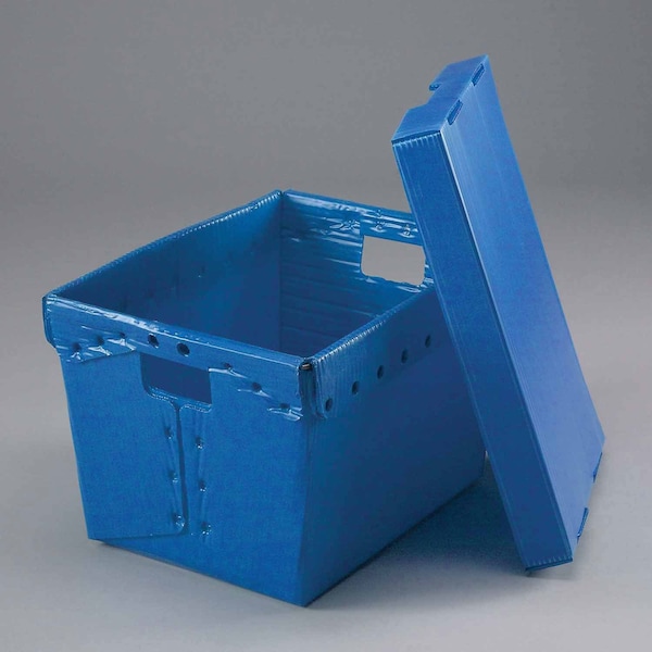 Global Industrial Corrugated Postal Storage Tote W/ Lid, 18-1/2 in L x 13-1/4 in W x 12 in H, Blue, Plastic 257920BL - main